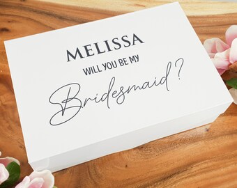 White Bridesmaid Proposal Gift Box/ Decal and Box Only/ Name Gift Box/ Will You Be My Bridesmaid Box/ Bridal Party Gifts/ Maid of Honour Box