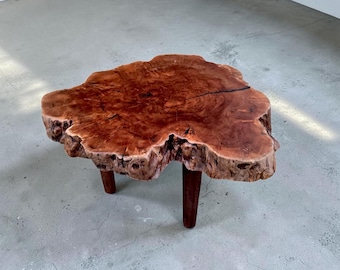 Rustic Live Edge Coffee Table | Solid Lychee Wood Accent Table | Handmade Tree Slice Side Table | Organic Hardwood Furniture