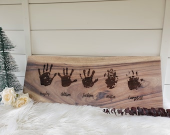 Custom Made Christmas Gift |Personalised Wooden Family Handprint Gift | Rustic Hand Made Home Decor |  Couple Name Sign | Family Sign