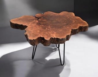 Lychee Burl Coffee Table with Unique Grain and Gold Details – Handcrafted Timber, Live Edge Design, Natural Finish, Rustic Modern Statement