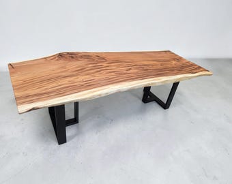 Live Edge Dining Table | Waterfall Grain Suar Wood Dining Table | Handmade Solid Wood Dining Table | One of a Kind Dining Furniture