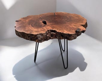 Live Edge Lychee Wood Coffee Table – Rustic Meets Modern Design, Handcrafted Burl Timber, Gold Accents, Unique Wood Grain, Luxury Home Décor