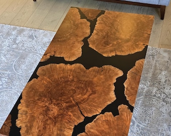 Handmade Lychee Burl Resin Table – Live Edge Wood & Epoxy Table for Dining, Office, or Coffee Table - Epoxy Table
