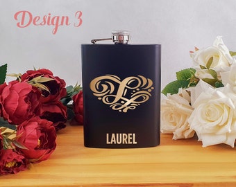 Matte Black Flask/ Groomsmen Gift/ Gift For Her / Detailed Design/ Personalised Flask/ Personalised Gifts/ Drink Storage/ Gift For Him