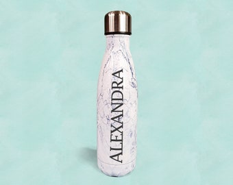 Personalised White Marble Bottle / Wedding Gifts / Bespoke Gifts / Birthday Present / 500ml Stainless Steel Bottle / Hot and Cold Storage