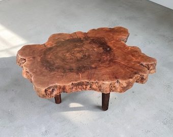 Designer Wood Coffee Table | Organic Live Edge Slab Table | Exotic Hardwood Coffee Table | Modern Home Decor