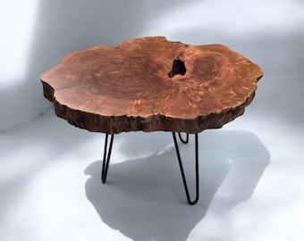 Unique Timber Coffee Table with Gold-Plated Legs and Rustic Finish – Live Edge Lychee Wood, Handcrafted, Modern Home Décor, Elegant Design
