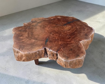Luxury Wood Coffee Table | Thick Live Edge Slab Table | Premium Lychee Hardwood | Designer Statement Furniture