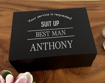 Black Suit Up Groomsman Proposal Box/ Your Service Is Required/ Will You Be My Best Man/ Groomsmen Gift Box/ Decal and Box Only/ Black Box