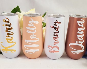 Personalised Skinny Tumbler 6oz / Rose Gold Colour / Wedding Gifts / Birthday Gifts / Bridesmaid / Champagne Flute Use / Personalised Gifts