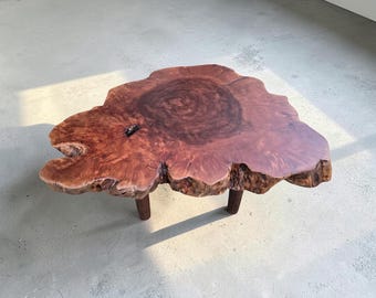 Minimalist Live Edge Coffee Table | Solid Lychee Wood Table | Organic Tree Slice Furniture | Handmade Modern Hardwood Decor