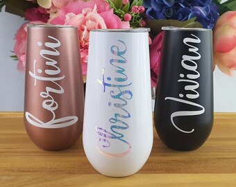 6oz Bespoke Skinny Champagne Tumbler / Wedding Gifts / Bridesmaid Personalised Gifts / Personalised Gift / Champagne Flute Use Only / 6oz