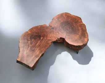 Rustic Modern Coffee Table with Lychee Burl Wood and Gold Tips – Natural Edge Design, Handmade Timber, Unique Grain, Statement Luxury Décor