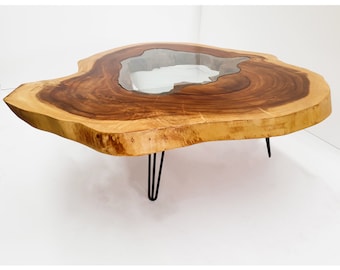 RTG001- Round Live Edge Glass Fitted Dining Table