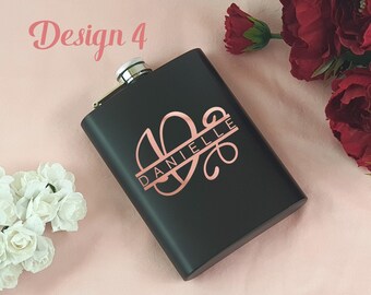 Matte Black Flask/ Groomsmen Gift/ Gift For Her / Detailed Design/ Personalised Flask/ Bridesmaid Gift/ Gift For Him/ Bespoke Flask Gift