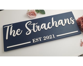 Navy Custom Sign | Rustic Hand Made Home Decor | Personalised Wooden Family Name Plaque | Couple Name Sign | Family Name| Sign Name Plague