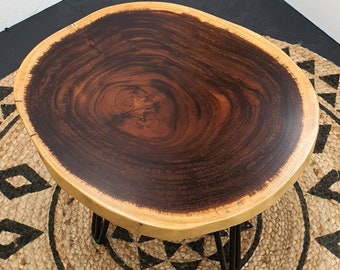 COF018- Dark Suar Wood Live Edge Round Coffee Table