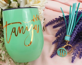 Mother's Day Gift Set / Teal Tumbler and Keychain Gift Set