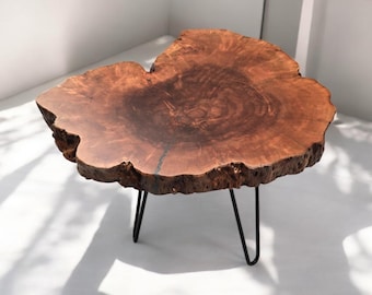 Handcrafted Lychee Burl Timber Table with Luxury Accents – Live Edge Coffee Table, Natural Finish, Unique Wood Grain, Modern Rustic Style