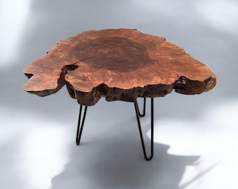 Statement Lychee Burl Wood Table with Elegant Gold Plating – Handmade Coffee Table, Unique Timber, Natural Edge, Rustic Luxury, Modern