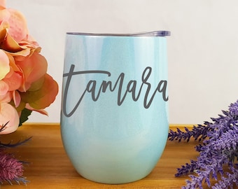 Personalised Wine Tumbler 12oz / Rainbow Collection / Wedding Gifts / Birthday Gifts / Bridesmaid/ Hot and Cold Storage / Personalised Gifts