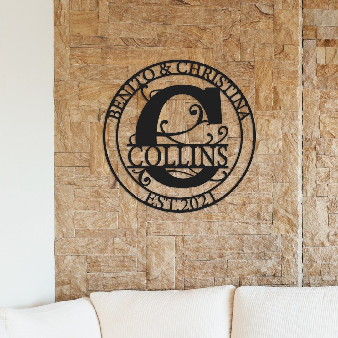 Elegant Custom Metal Monogram Sign Personalized Family Name Wall Art ...