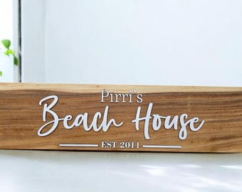 Custom Beach House Wooden Sign | Personalised Holiday Home Sign | Coastal Decor | EST Sign | Family House Gift