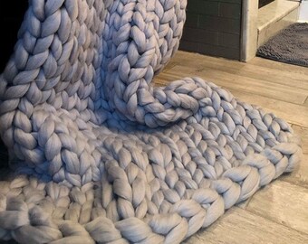 Super chunky arm knitted blanket, Christmas present, Chunky blanket made from Merino wool, giant knitted throw blanket