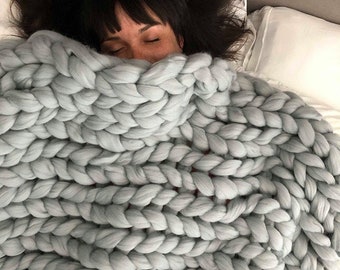 Merino wool chunky knit blanket, super chunky knit blanket, blanket, knitted blanket 21 microns
