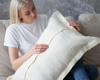 Pillowcase with buttons , linen pillowcase, linen pillow cover, pillow cover with buttons, softened linen pillowcase