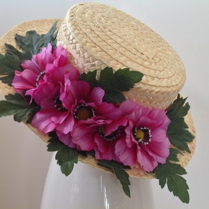 Elegant hat with Red Ribbon and flowers roa alive - All our items are UNIC parts