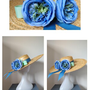 Customed Blue Ribbon Jeweled Straw Hat Straw Hat With Blue Ribbon - Etsy main image 4