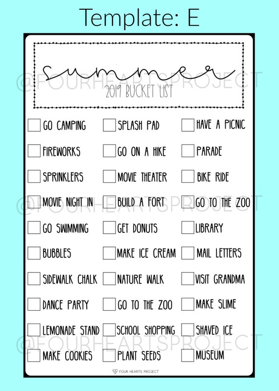 summer bucket list custom bucket list printable summer etsy