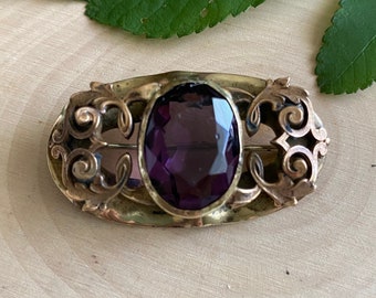 size 8 **M12 vintage sterling silver statement ring with oval faceted purple amethyst in a scrollwork and rope design setting