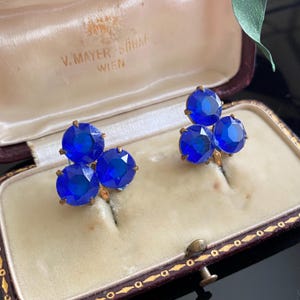 Vintage Cobalt Blue Acrylic Clover Screwback Earrings