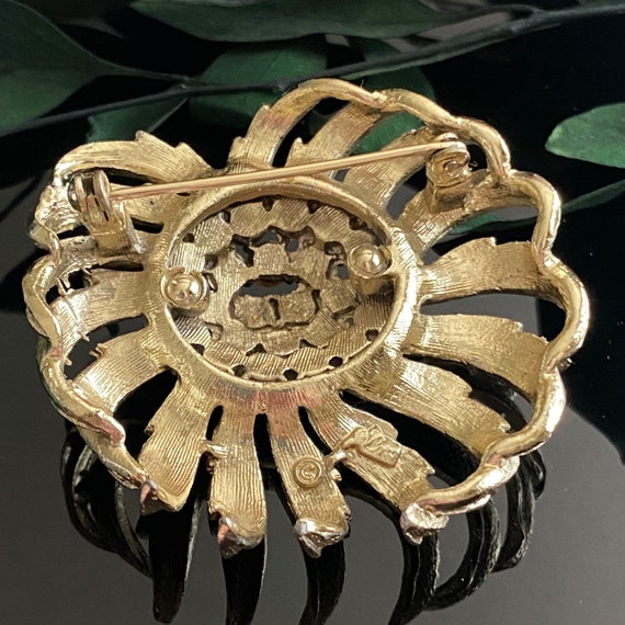 Vintage Coro Chunky Gold Plated Flower Rhinestone… - image 4