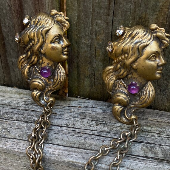 Art Nouveau Maiden Double Brooch Sweater Guard