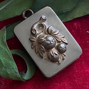 Antique Victorian Vulcanite Rectangular Pomegranate Mourning Locket