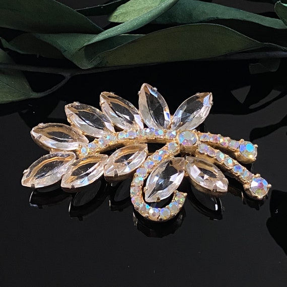 Vintage AB Crystal Rhinestone Spray Brooch - image 1