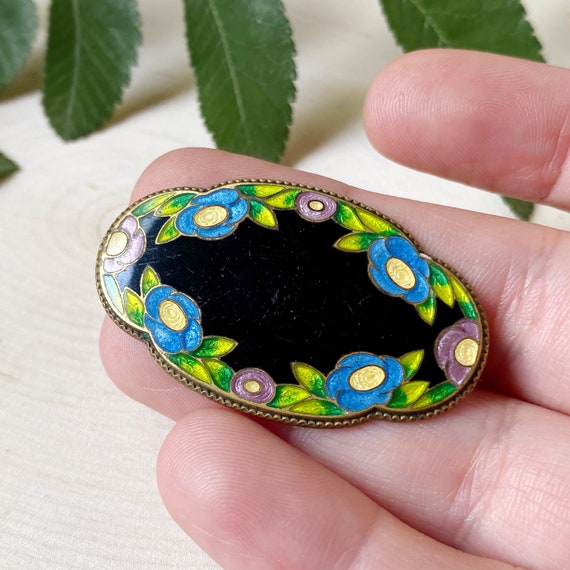 Antique Art Nouveau Enamel Flower Brooch - image 3