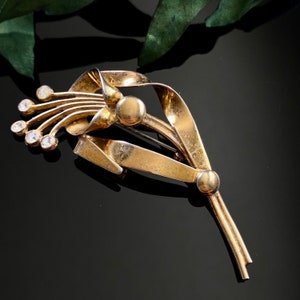 Vintage Retro Sterling Silver Vermeil Rhinestone Bouquet Spray Brooch 1940s