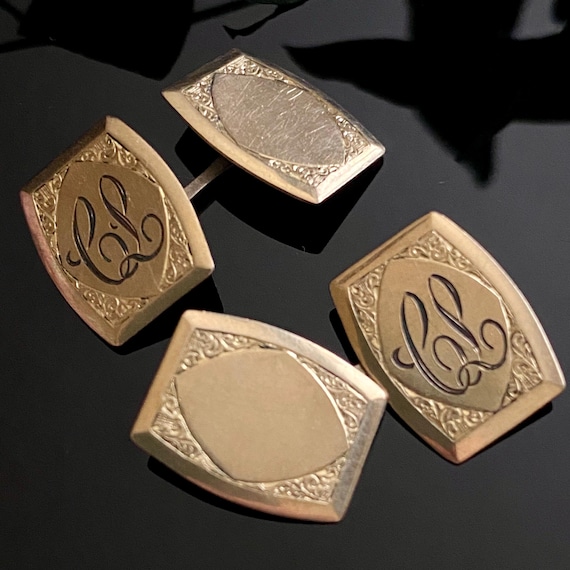 Antique Gold Filled Rectangular Monogram Initial … - image 1