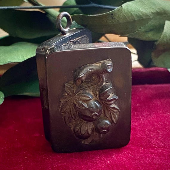 Antique Victorian Vulcanite Rectangular Pomegrana… - image 3