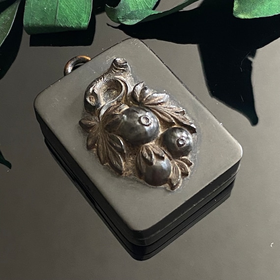 Antique Victorian Vulcanite Rectangular Pomegrana… - image 5