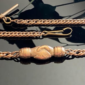 Antique Victorian Fede Clasped Hands Handshake Watch Chain