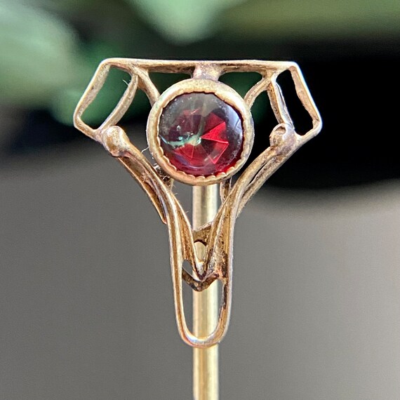 Antique Red Peacock Glass Art Nouveau Stickpin