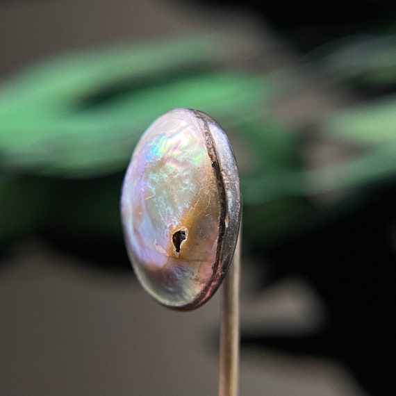 Antique Sterling Silver Oval Abalone Stickpin - image 2