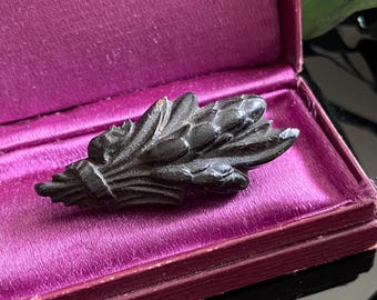 Antique Victorian Wheat Motif Vulcanite Mourning Brooch