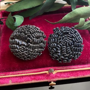 Antique Vintage Black Leather Pom Pom Shoe Clips