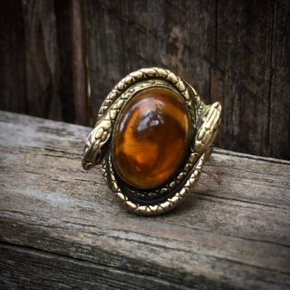 Art Deco Double Serpent Czech Amber Glass Cabochon